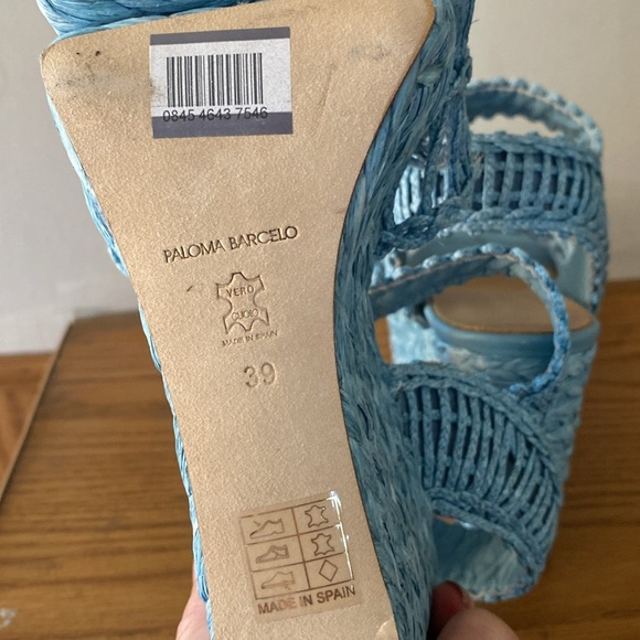 Paloma Barceló Espadrille Style Braided Wedge Heels Size 39 Sky Blue Raffia Wove - Picture 8 of 8